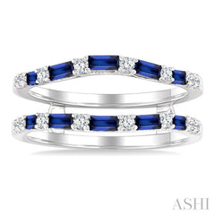 2.1x1.4, 2.9x1.5 & 3.1x1.5 MM Baguette Cut Sapphire and 1/5 Ctw Round Cut Diamond Precious Insert Ring in 14K White Gold