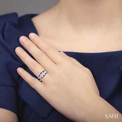 2.1x1.4, 2.9x1.5 & 3.1x1.5 MM Baguette Cut Sapphire and 1/5 Ctw Round Cut Diamond Precious Insert Ring in 14K White Gold