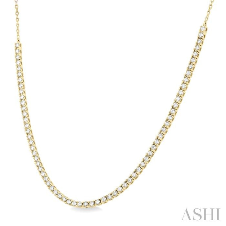 1 Ctw Round Cut Diamond Halfway Tennis Necklace in 10K Yellow Gold