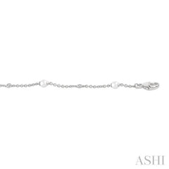 3 MM Round Shape Cultured Pearl and 1/20 Ctw Round Cut Diamond Fashion Station Bracelet in 14K White Gold