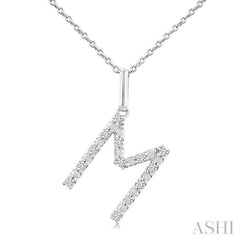 1/10 Ctw Initial 'M' Round Cut Diamond Fashion Pendant With Chain in Sterling Silver