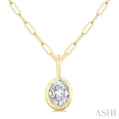 1/5 Ctw Oval Cut Bezel Set Diamond Fashion Pendant With Paperclip Chain in 14K Yellow Gold