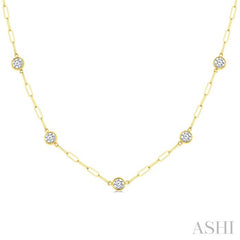 1 1/2 Ctw Bezel Set Round Cut Diamond Paperclip Station Necklace in 14K Yellow Gold