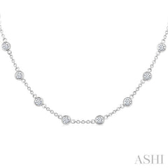 2 Ctw Bezel Set Round Cut Diamond Station Necklace in 14K White Gold