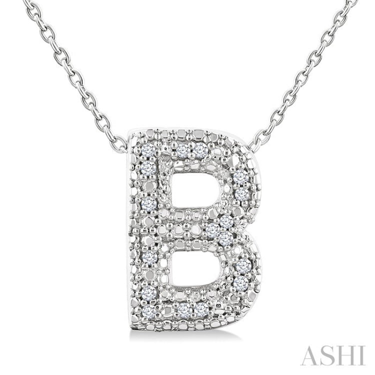 1/20 Ctw Bubble Accent Initial 'B' Round Cut Diamond Fashion Pendant With Chain in Sterling Silver