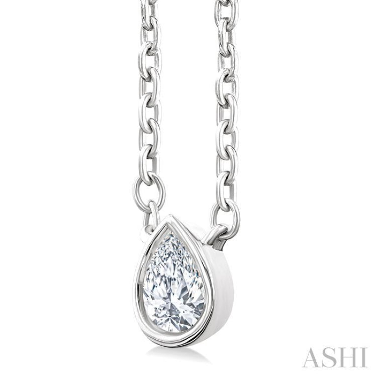 1/6 Ctw Petite Bezel Set Pear Cut Diamond Fashion Pendant With Chain in 10K White Gold