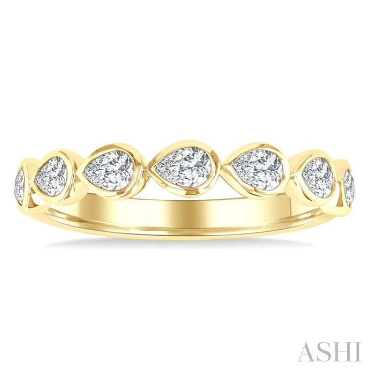 3/4 Ctw East-West Set Pear Cut Bezel Diamond Stackable Fashion Band in 14K Yellow Gold