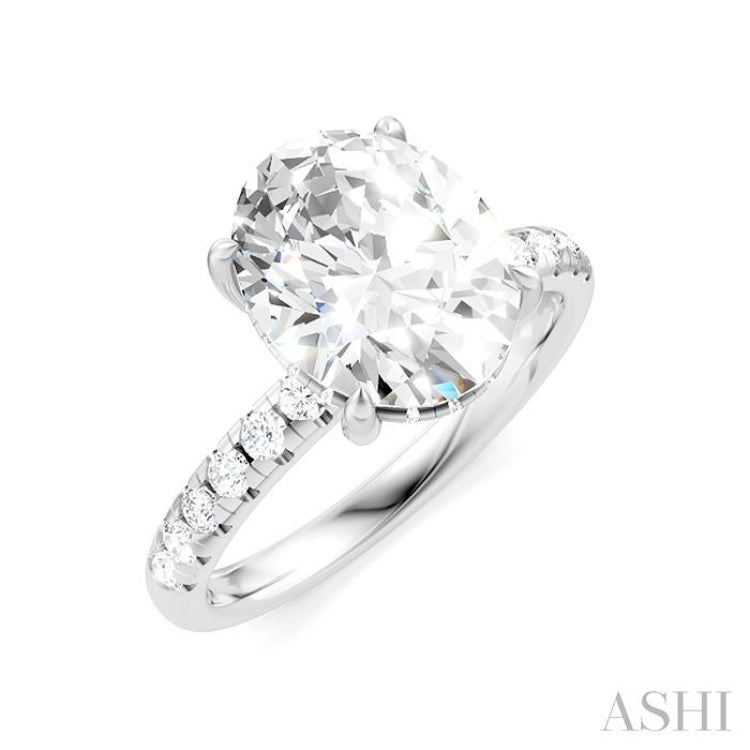 1/3 Ctw Oval Shape Round Cut Diamond Semi-Mount Engagement Ring in 14K White Gold