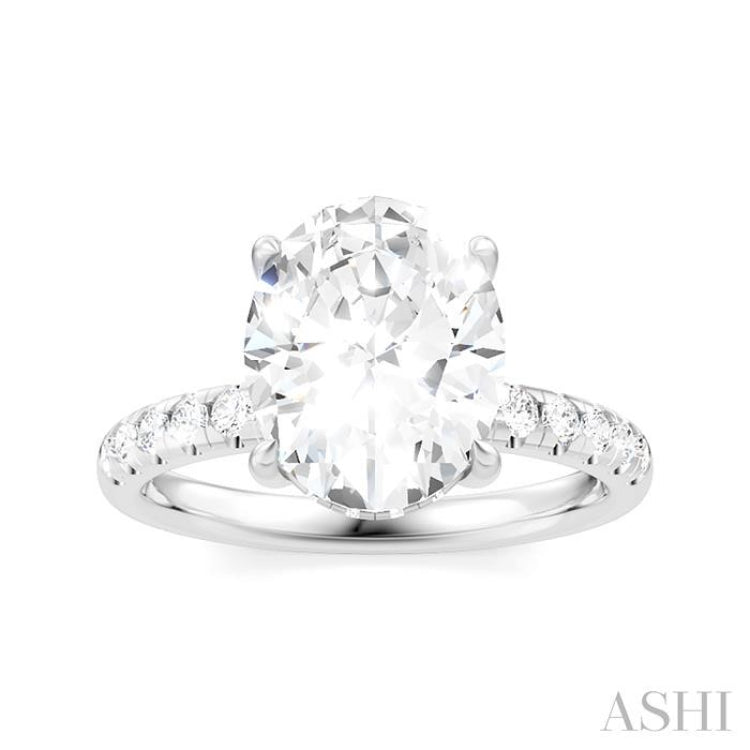 1/3 Ctw Oval Shape Round Cut Diamond Semi-Mount Engagement Ring in 14K White Gold