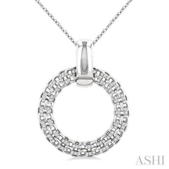 1/8 Ctw Cable Chain Inspired Bold Weave Circle Round Cut Diamond Pendant With Chain in Sterling Silver