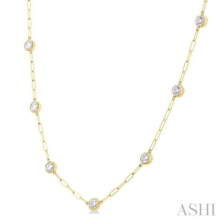 2 Ctw Bezel Set Round Cut Diamond Paperclip Station Necklace in 14K Yellow Gold
