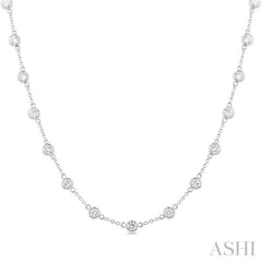 3 Ctw Bezel Set Round Cut Diamond Station Necklace in 14K White Gold