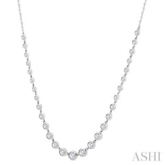 1 1/4 Ctw Halfway Graduated Bezel Set Round Cut Diamond Tennis Necklace in 14K White Gold