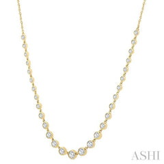 1 1/4 Ctw Halfway Graduated Bezel Set Round Cut Diamond Tennis Necklace in 14K Yellow Gold