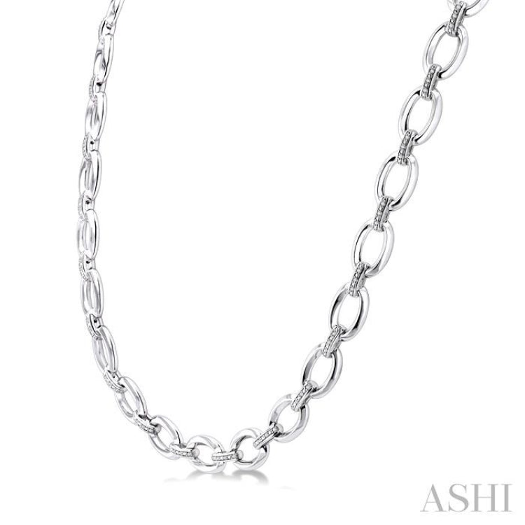 1/4 Ctw Bold Open Window Oval Shape D-Link Round Cut Diamond Paperclip Necklace in Sterling Silver