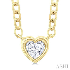 1/6 Ctw Petite Bezel Set Heart Shape Diamond Fashion Pendant With Chain in 10K Yellow Gold