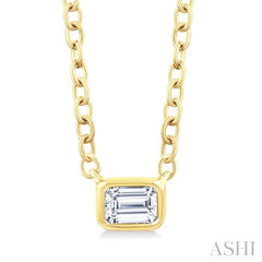 1/6 Ctw Petite East-West Bezel Set Emerald Cut Diamond Fashion Pendant With Chain in 10K Yellow Gold