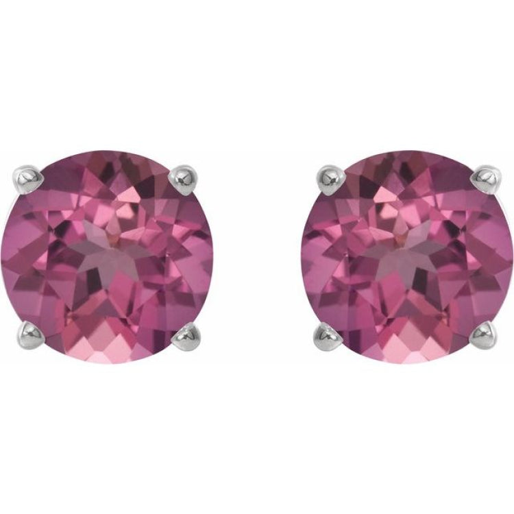 Platinum 6 mm Natural Pink Tourmaline Earrings