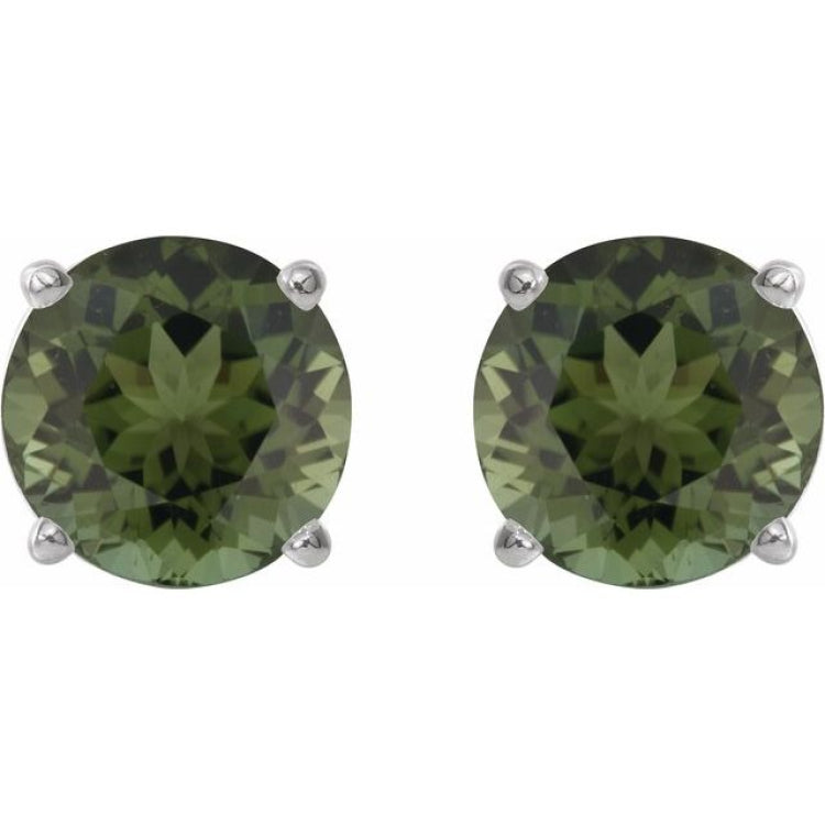 Sterling Silver 6 mm Natural Green Tourmaline Earrings