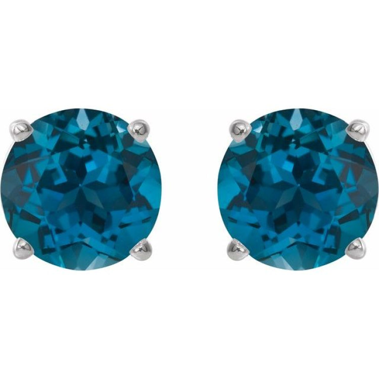 Platinum 6 mm Natural London Blue Topaz Earrings