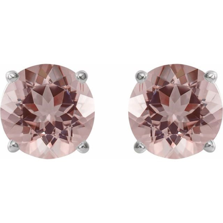 Platinum 6 mm Natural Pink Morganite Earrings