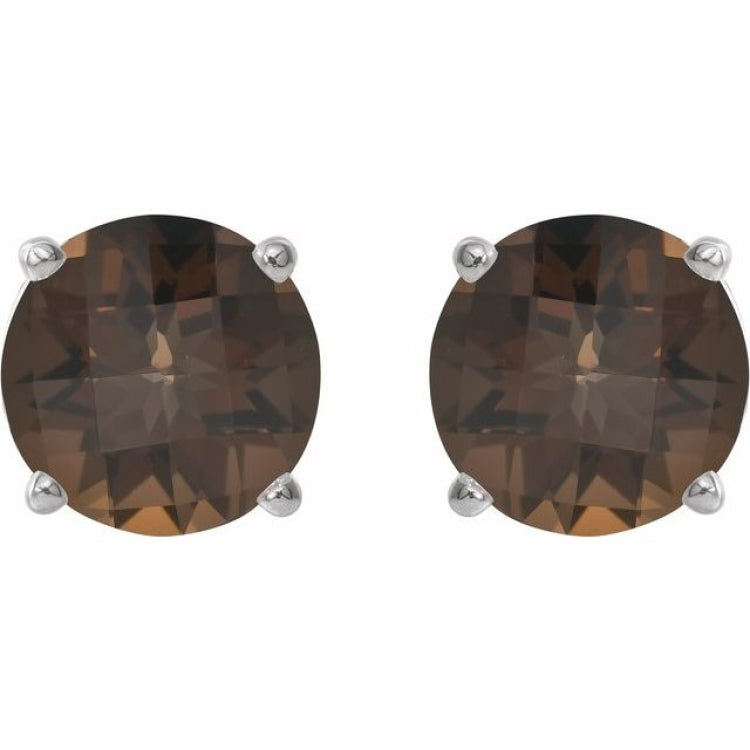 Sterling Silver 8 mm Natural Smoky Quartz Earrings
