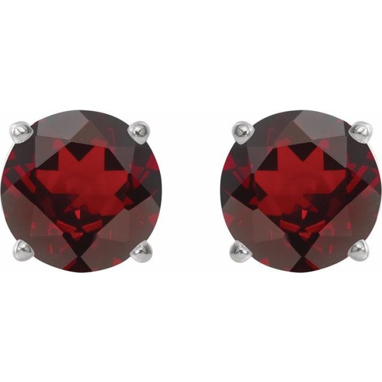 Sterling Silver 7 mm Natural Mozambique Garnet Earrings