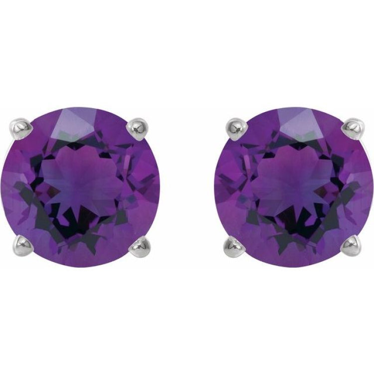 Platinum 8 mm Natural Amethyst Earrings