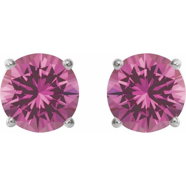 Sterling Silver 8 mm Lab-Grown Pink Sapphire Earrings