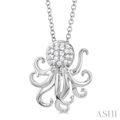 1/6 Ctw Petite Octopus Round Cut Diamond Fashion Pendant With Chain in 10K White Gold