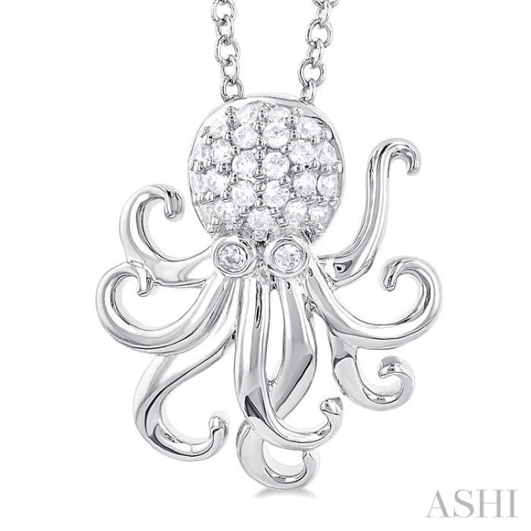 1/6 Ctw Petite Octopus Round Cut Diamond Fashion Pendant With Chain in 10K White Gold