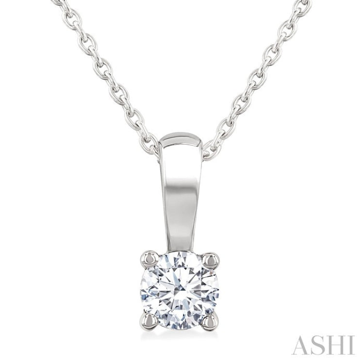 1/3 Ctw Prong Set Round Cut Diamond Solitaire Pendant With Chain in 14K White Gold