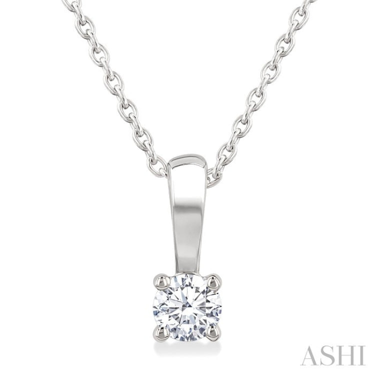 1/6 Ctw Prong Set Round Cut Diamond Solitaire Pendant With Chain in 14K White Gold