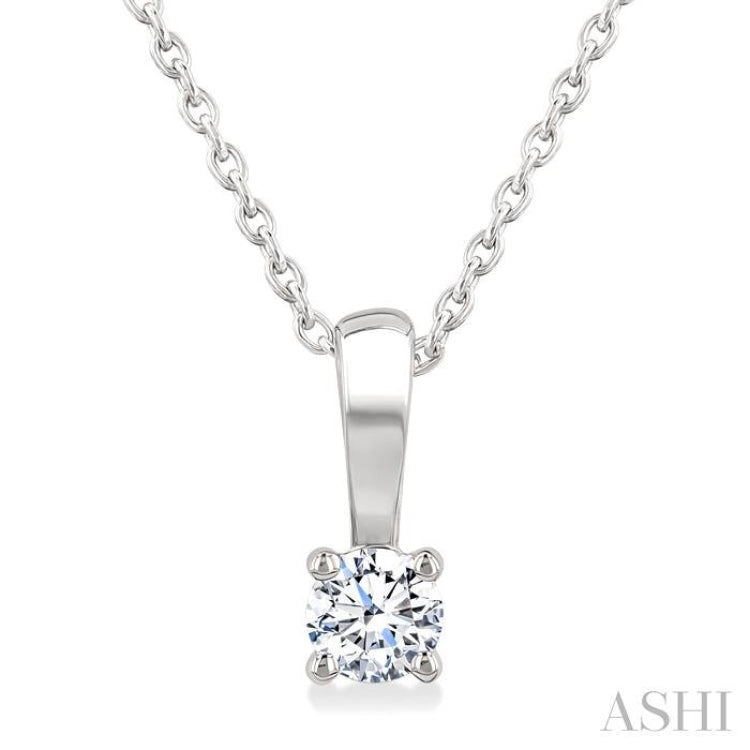1/6 Ctw Prong Set Round Cut Diamond Solitaire Pendant With Chain in 14K White Gold
