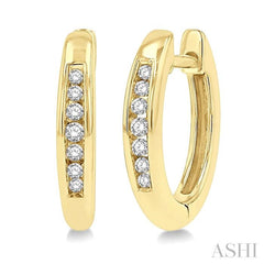 1/10 Ctw Inlay Round Cut Diamond Huggie Petite Earrings in 10K Yellow Gold