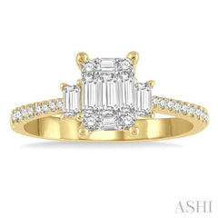 5/8 Ctw Baguette and Round Cut Fusion Diamond Engagement Ring in 14K Yellow and White Gold