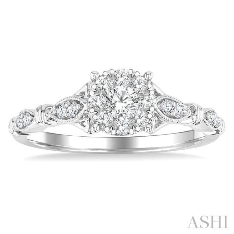 3/8 Ctw Round Lovebright Diamond Engagement Ring in 14K White Gold