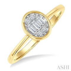 1/6 Ctw Petite Bezel Set Oval Shape Fusion Baguette and Round Cut Diamond Fashion Ring in 10K Yellow Gold