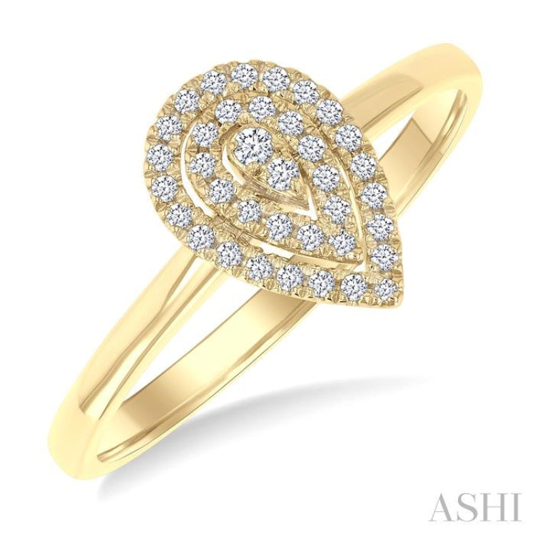 1/6 Ctw Double Halo Pear Shape Petite Round Cut Diamond Fashion Ring in 10K Yellow Gold