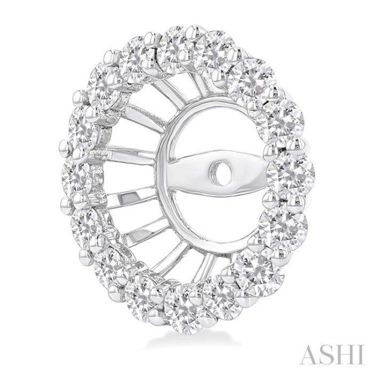 1 1/10 Ctw Round Cut Diamond 6.5MM Round Earrings Jacket in 14K White Gold