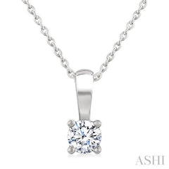 1/4 Ctw Prong Set Round Cut Diamond Solitaire Pendant With Chain in 14K White Gold