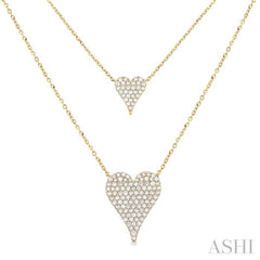 3/4 Ctw 2-Layered Heart Shape Round Cut Diamond Fashion Necklace in 14K Yellow Gold