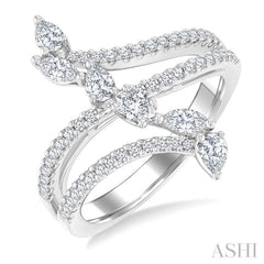 3/4 Ctw Three-Way Split Shank Mixed Diamond Cut Fashion Ring in 14K White Gold