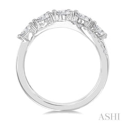 7/8 Ctw Split Criss Cross Pear and Round Cut Diamond Fashion Ring in 14K White Gold