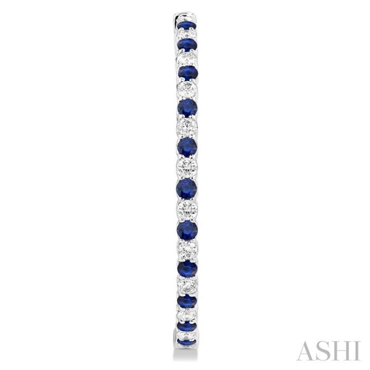 2.5 MM Round Cut Sapphire and 2 1/2 Ctw Round Cut Diamond Precious Inside-Out Alternating Hoop Earrings in 14K White Gold