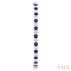 2.5 MM Round Cut Sapphire and 2 1/2 Ctw Round Cut Diamond Precious Inside-Out Alternating Hoop Earrings in 14K White Gold