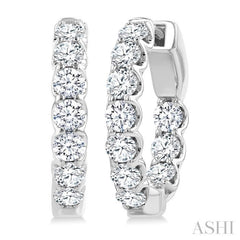 2 Ctw Inside-Out Embellished Round Cut Diamond Hoop Earrings in 14K White Gold