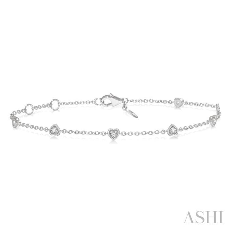 1/6 Ctw Heart Shape Mount Round Cut Diamond Station Bracelet in 10K White Gold