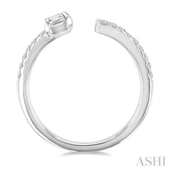3/8 Ctw Emerald and Round Cut Diamond Fashion Open Ring in 14K White Gold
