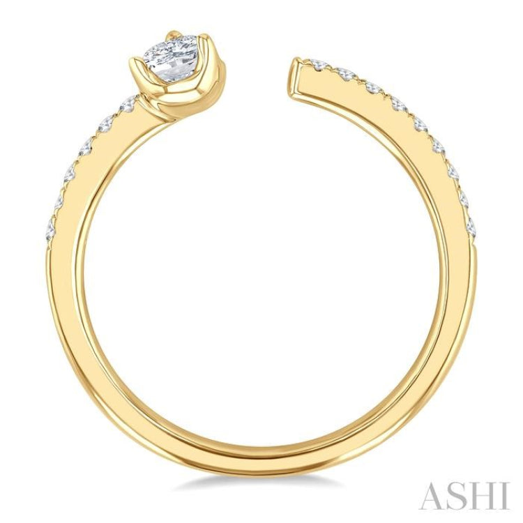3/8 Ctw Pear and Round Cut Diamond Fashion Open Ring in 14K Yellow Gold